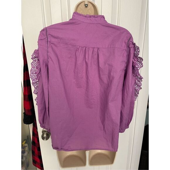 Vintage 90s J. Crew Purple 3/4 Sleeve Button Down V-Neck Scalloped #Lace Fringe - Picture 6 of 6